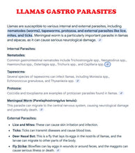ELIMINA LOS PARASITOS INTESTINALES DE Alpaca Llama camellos - Anti-parasitos Anti-gusanos estomacales - Made in USA