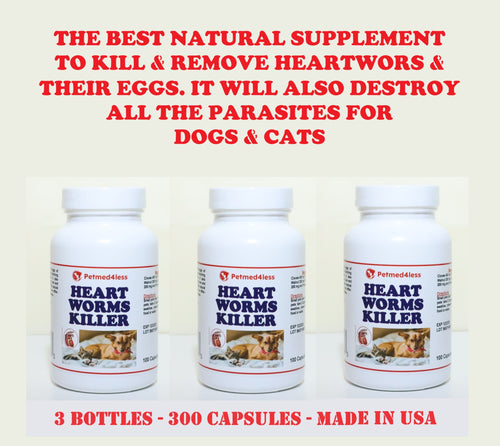 GET RID OF HEARTWORMS IN Dogs & Cats - DEWROMER parasites killer dogs and cats - MADE IN USA
